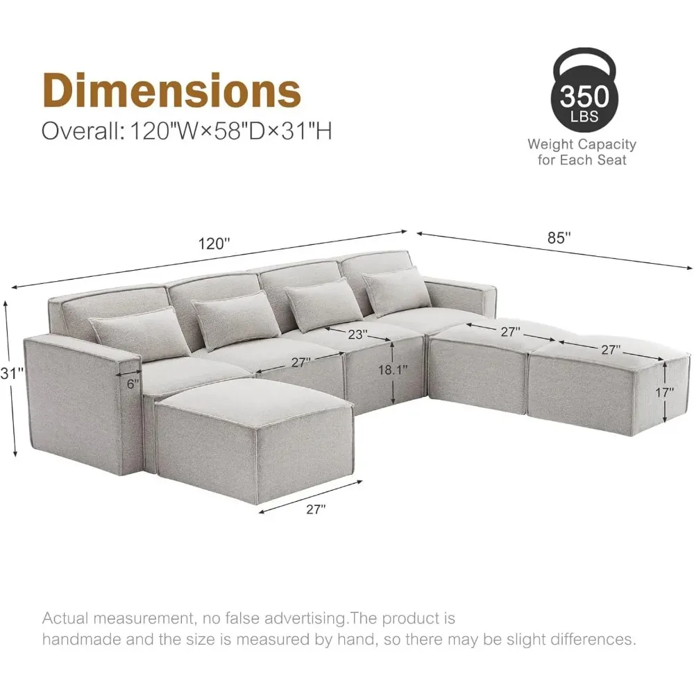 Shaped Modular Couch with Reversible Chaise,Luxury Modular Sectional Sofa for Living Room, Apartment