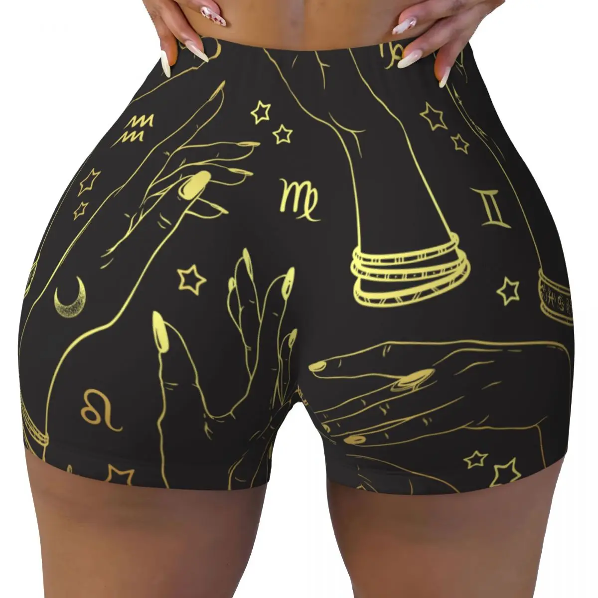 Women's Yoga Shorts Gold Female Witches Hands Style Scrunch Booty Butt Lifting Comfort Fitness Gym