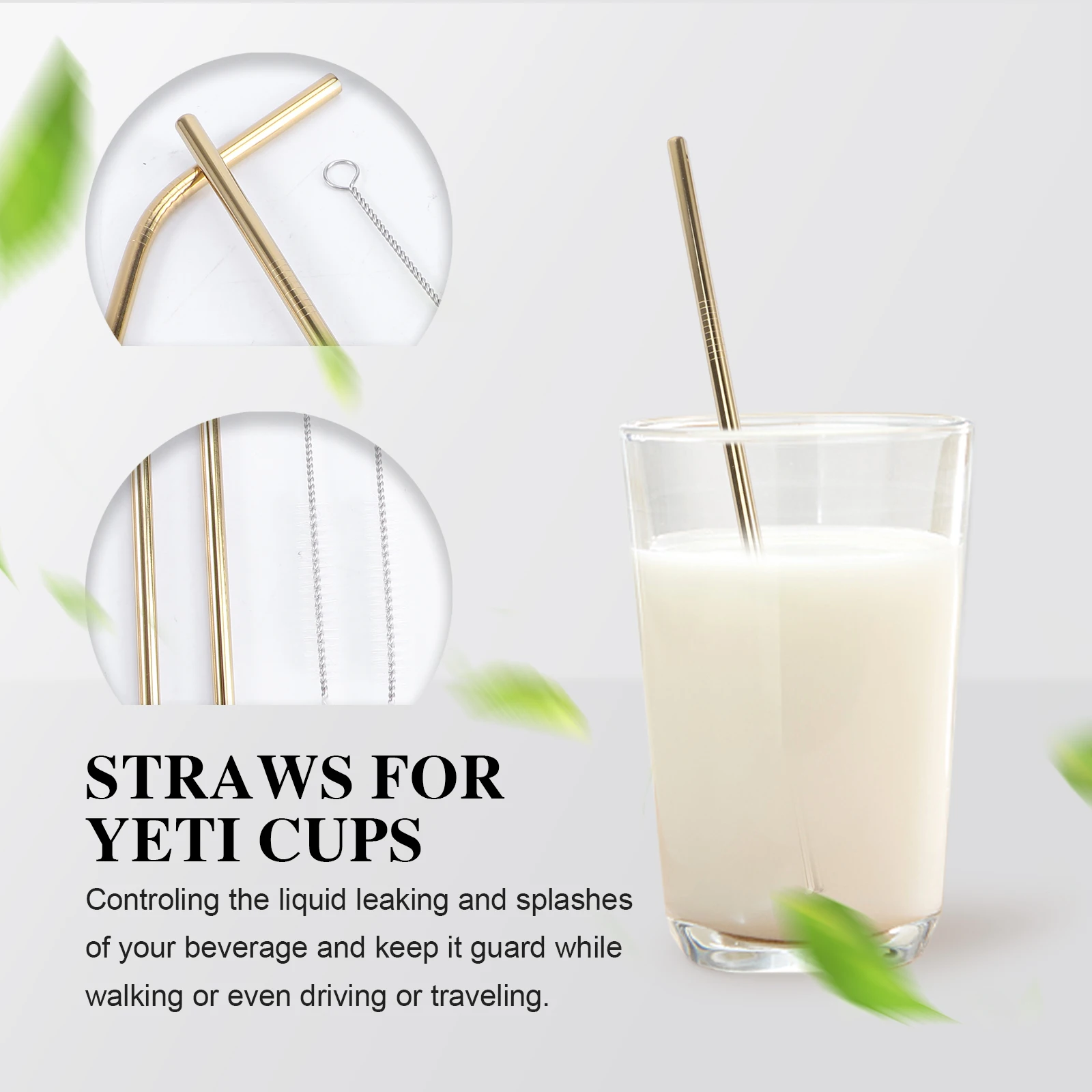 

11Pcs Stainless Steel Straw Set Reusable Curved Straight for 20oz Tumbler Vacuum Cups Includes Cleaning Brushes Cloth Bag