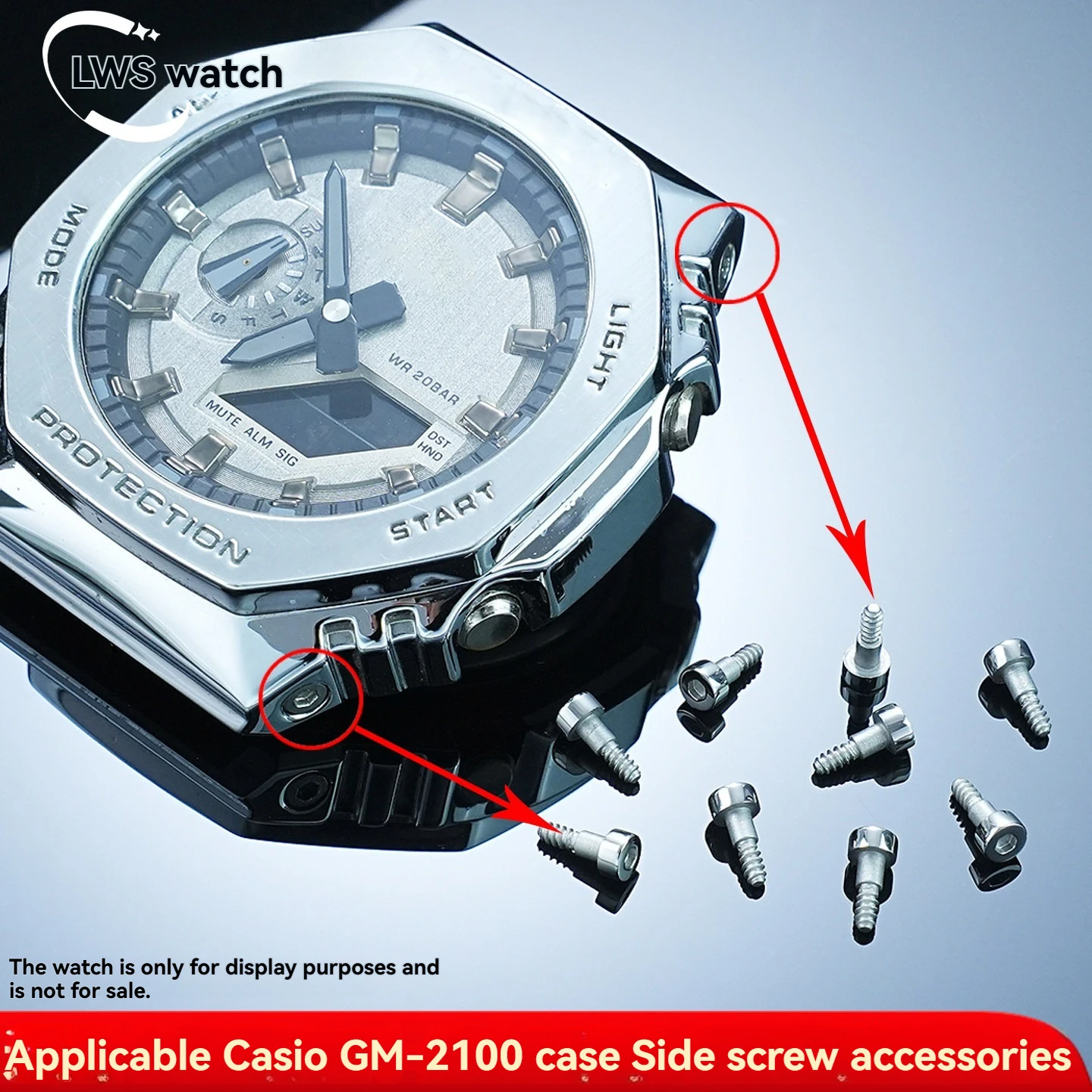 Custom-fit replacement parts for the Casio GM-2100, GM-110, and GM-5600: Case repair screws for the side of the dial