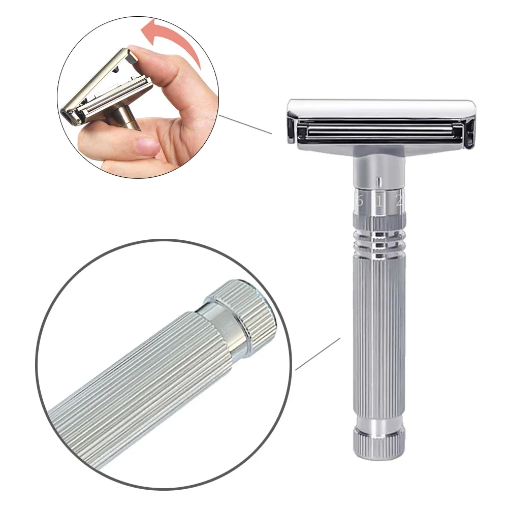 RZACLEA09T-1 Glide 3.0 Pro Adjustable Safety Razor Double Edge Shaving Razor with Rolling Wheel 5 Blades For Man Shaving Kit