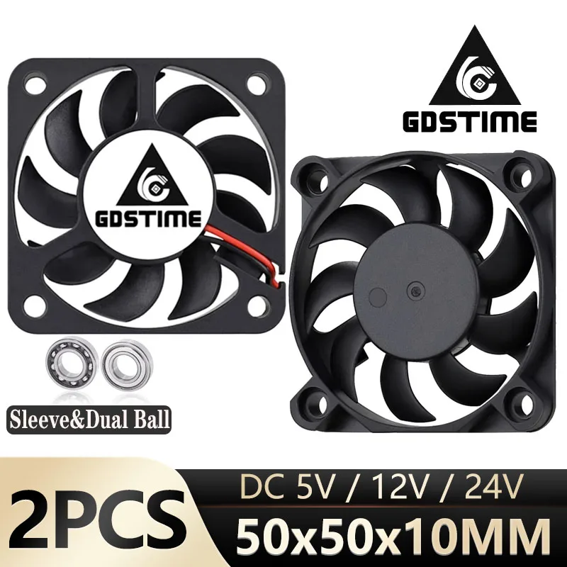 

2PCS Gdstime 5cm 5010 5v 12v 24V Axial cooling Fan 50mm Ball Bearing 50x50x10mm PC Laptop Computer Cooler Heatsink Fans