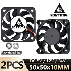 Gdstime-ventilador de refrigeración Axial, 5cm, 5010, 5v, 12v, 24V, 50mm, rodamiento de bolas, 50x50x10mm, disipador térmico para ordenador portátil, 2 uds.