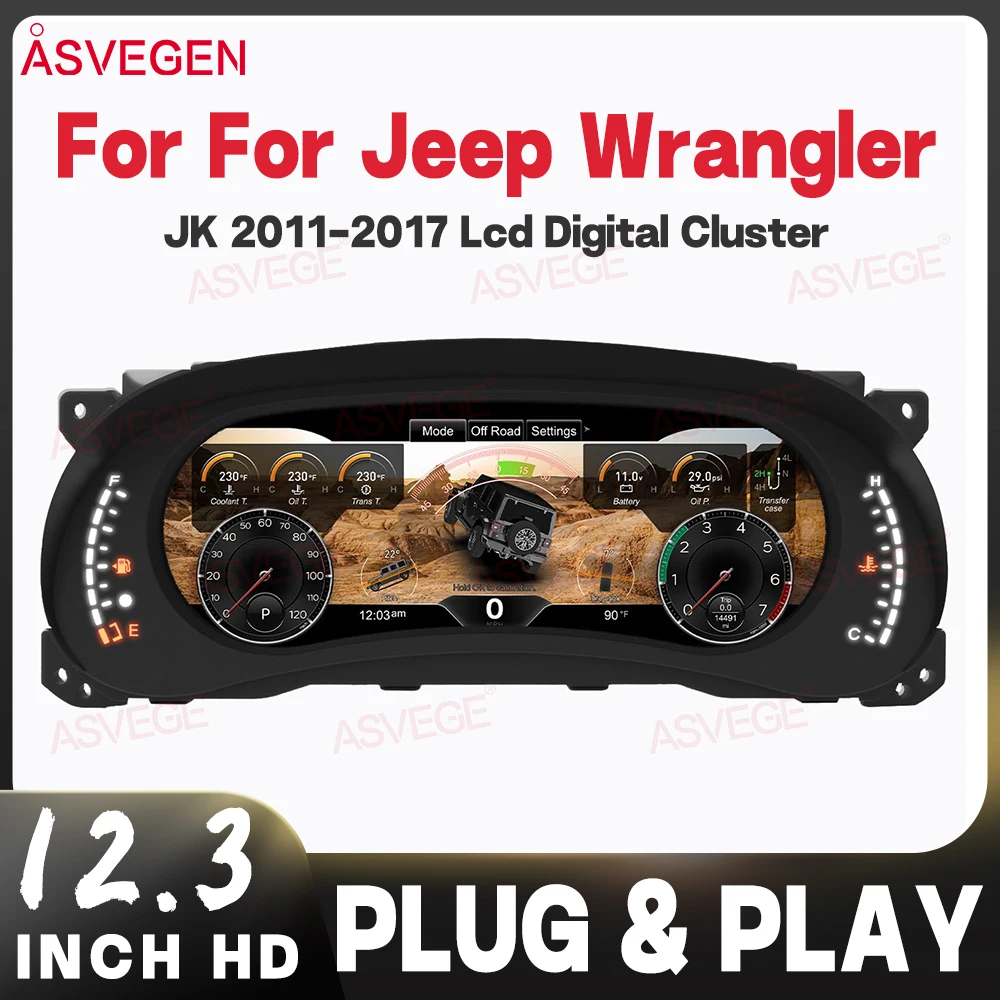 

12.3" LCD Digital Cluster For Jeep Wrangler JK 2011-2017 Dashboard Speedometer Virtual Cockpit Linux Plug and Play US Stock