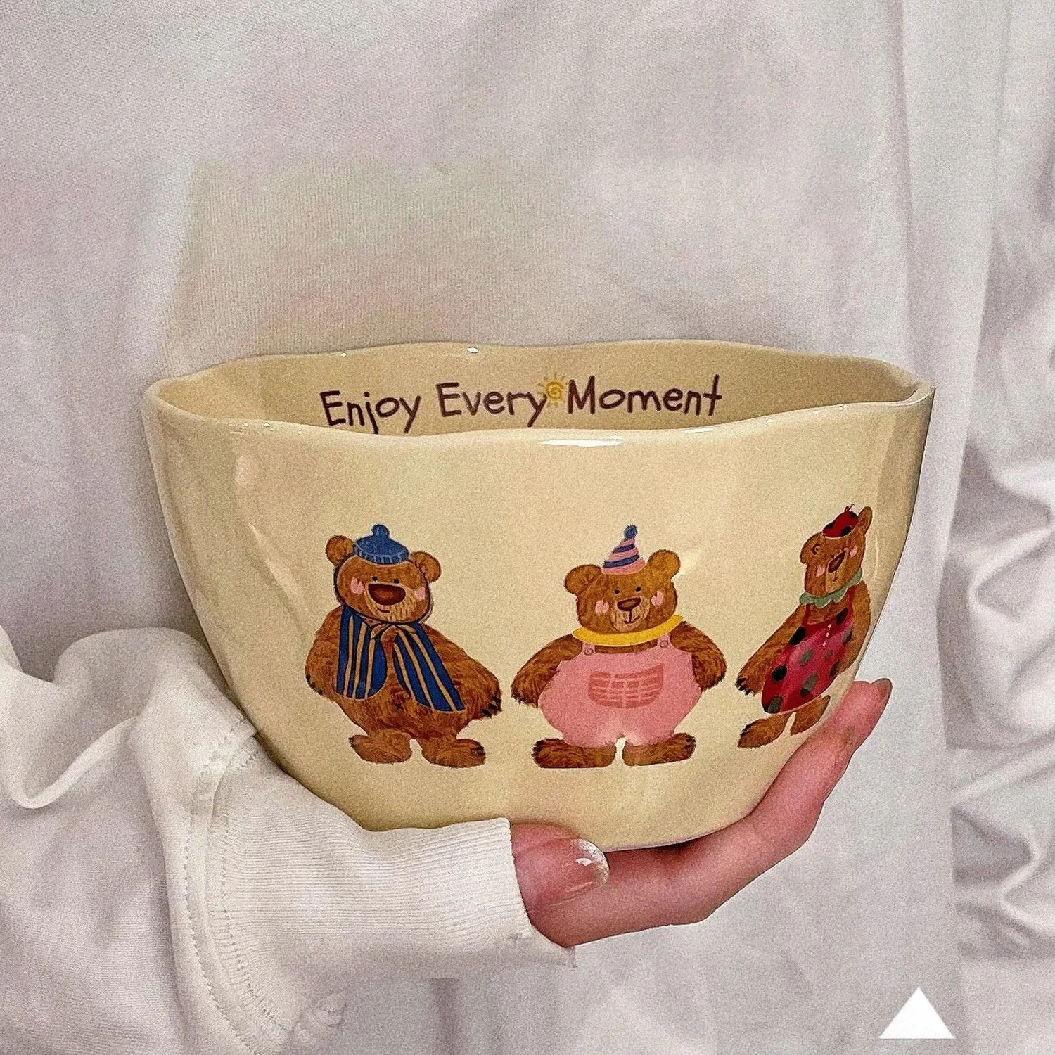 Korean Style Three Little Bear Cartoon Bowls Cute Tableware Cartoon Household Thickened Ceramic Bowl Plate Cutlery Set Soup Bowl