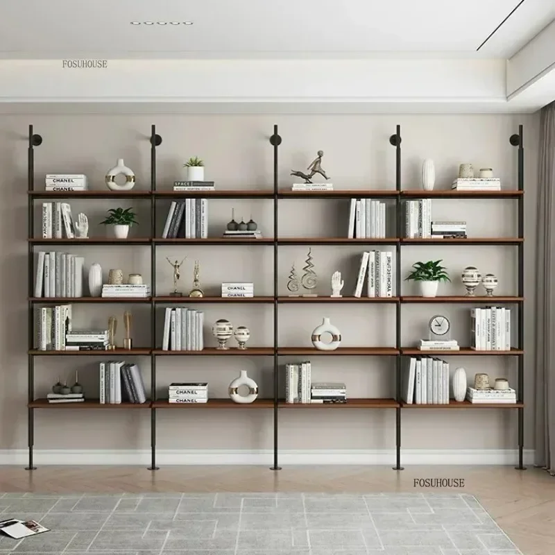 رف كتب فاخر من الخشب الصلب والحديد رف عرض مقسم خزانة الكتب الصناعية أثاث المكتبة رف كتب متعدد الطبقات r #5