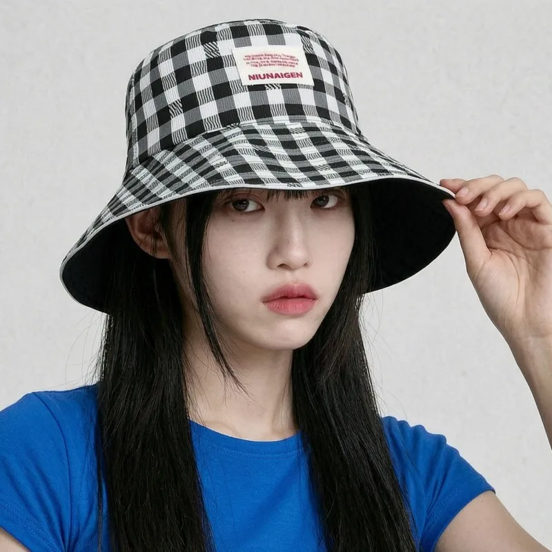 Plaid Bucket Hat Double Sided Reversible Sun Protection For Beach Travel Outdoor Women