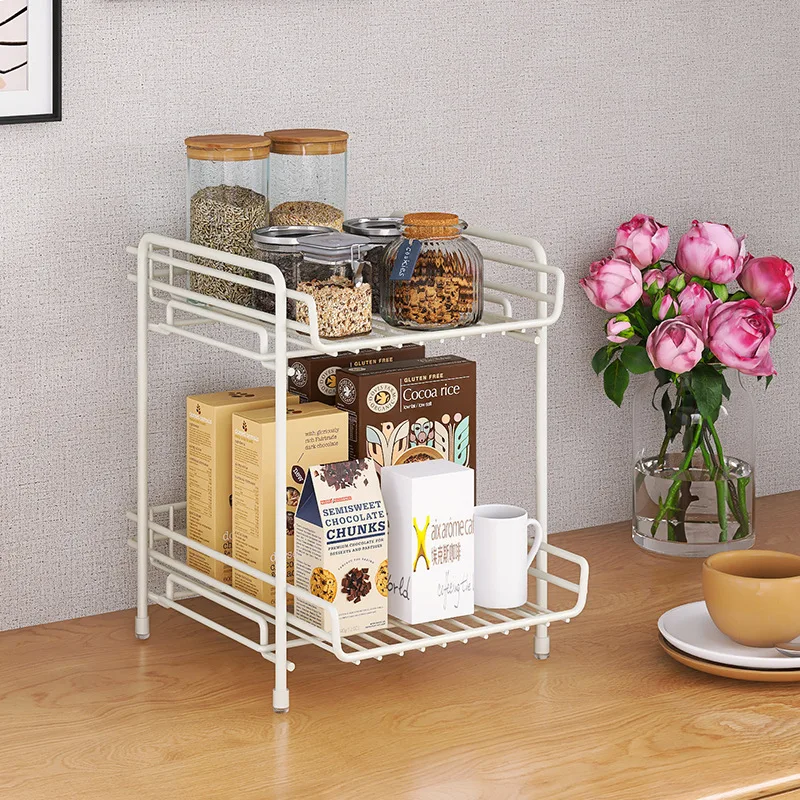 Kitchen multi-functional finishing rack, desktop large-capacity multi-layer metal file rack