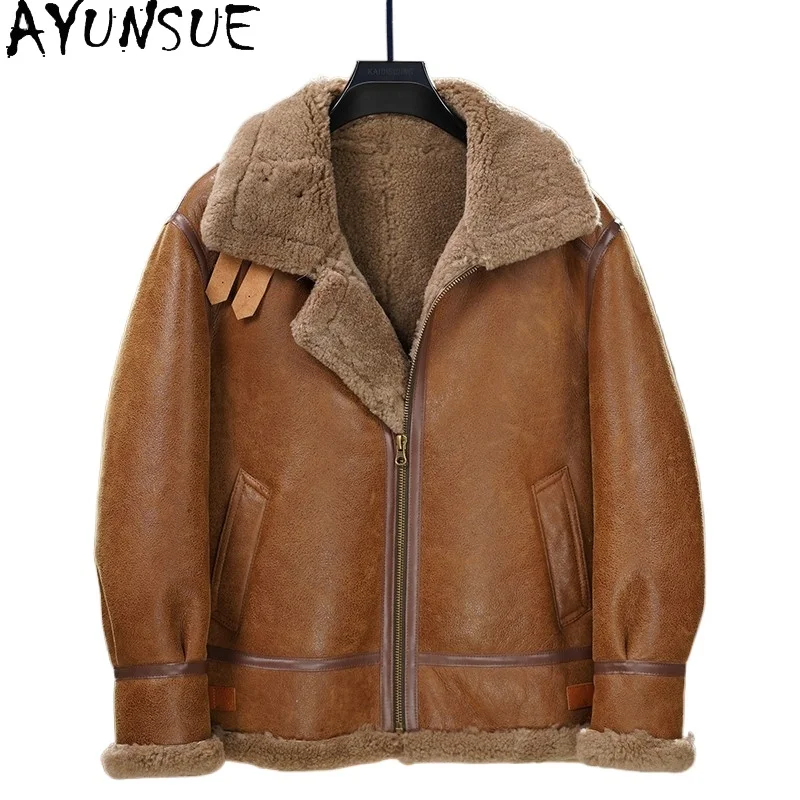 

AYUNSUE пальто из натуральной шерсти, мужская одежда, зимняя теплая куртка из 100% натуральной овчины, мужские мотоциклетные кожаные куртки