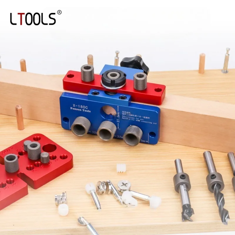 

Carpenter 3 in 1 Punching Locator Furniture Connectors Hole Opener Round Wood Tenon Drill Hole Locator Woodworking Hand DIY Tool