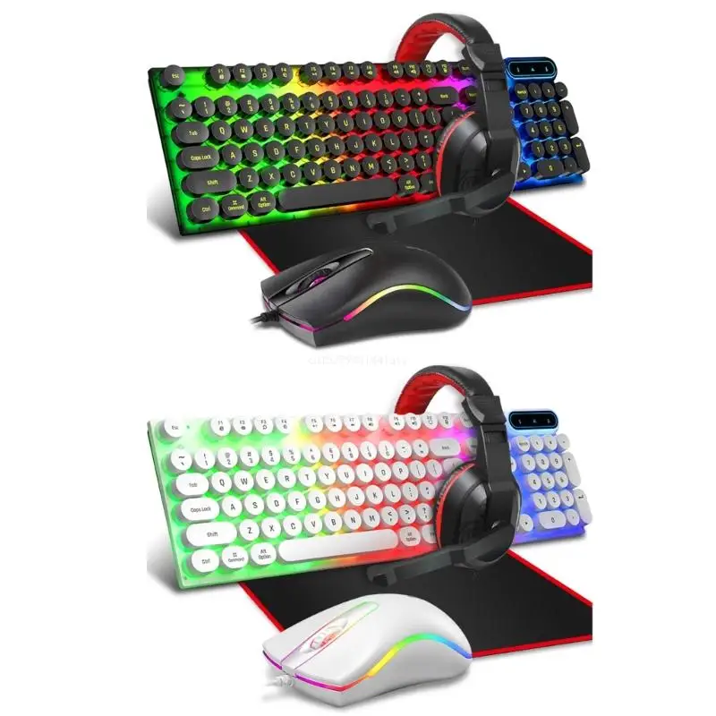 Gaming Keyboard and Mouse and Mouse Pad and Gaming Headset LED RGB Backlight Bundle for Pc Work Study 4 in Dropship