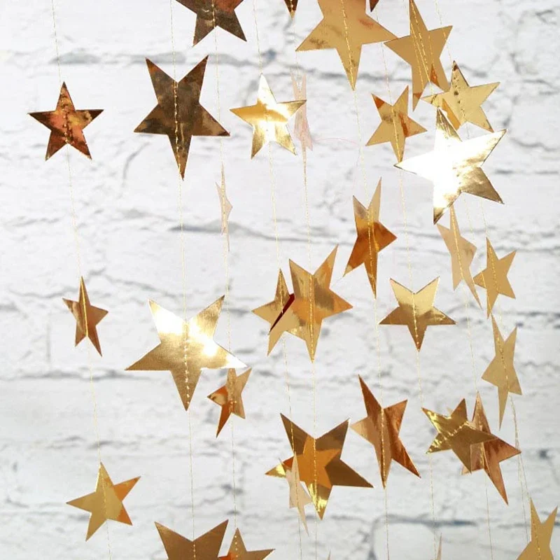 4M Gold Silver Paper Garland Star String Banners Wedding Party Home Wall Decoration Baby Shower Favors