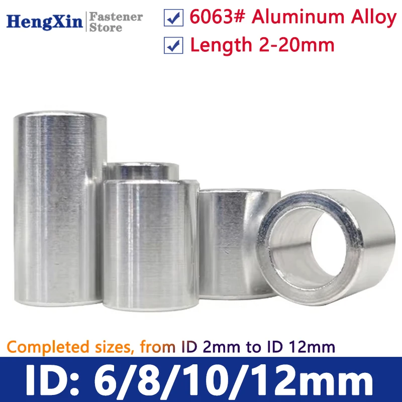 2-10pcs ID 6/8/10/12mm Aluminum Alloy Flat Washer Sleeve Bushing Gasket Unthreaded Round Hollow Standoff Spacer Length 2-20mm