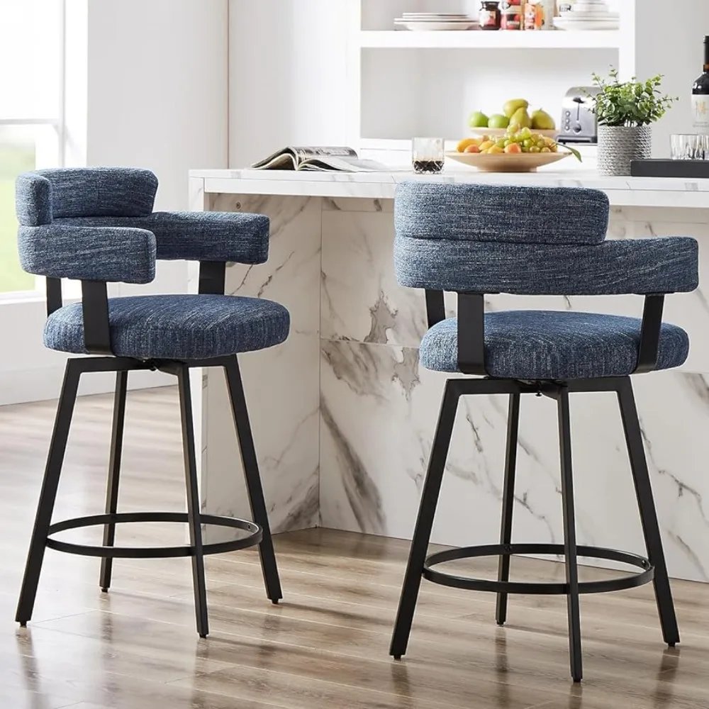 

Counter height bar stool with full backrest rotating bar chair, modern high footed stool,2-piece set, with linen padded backrest