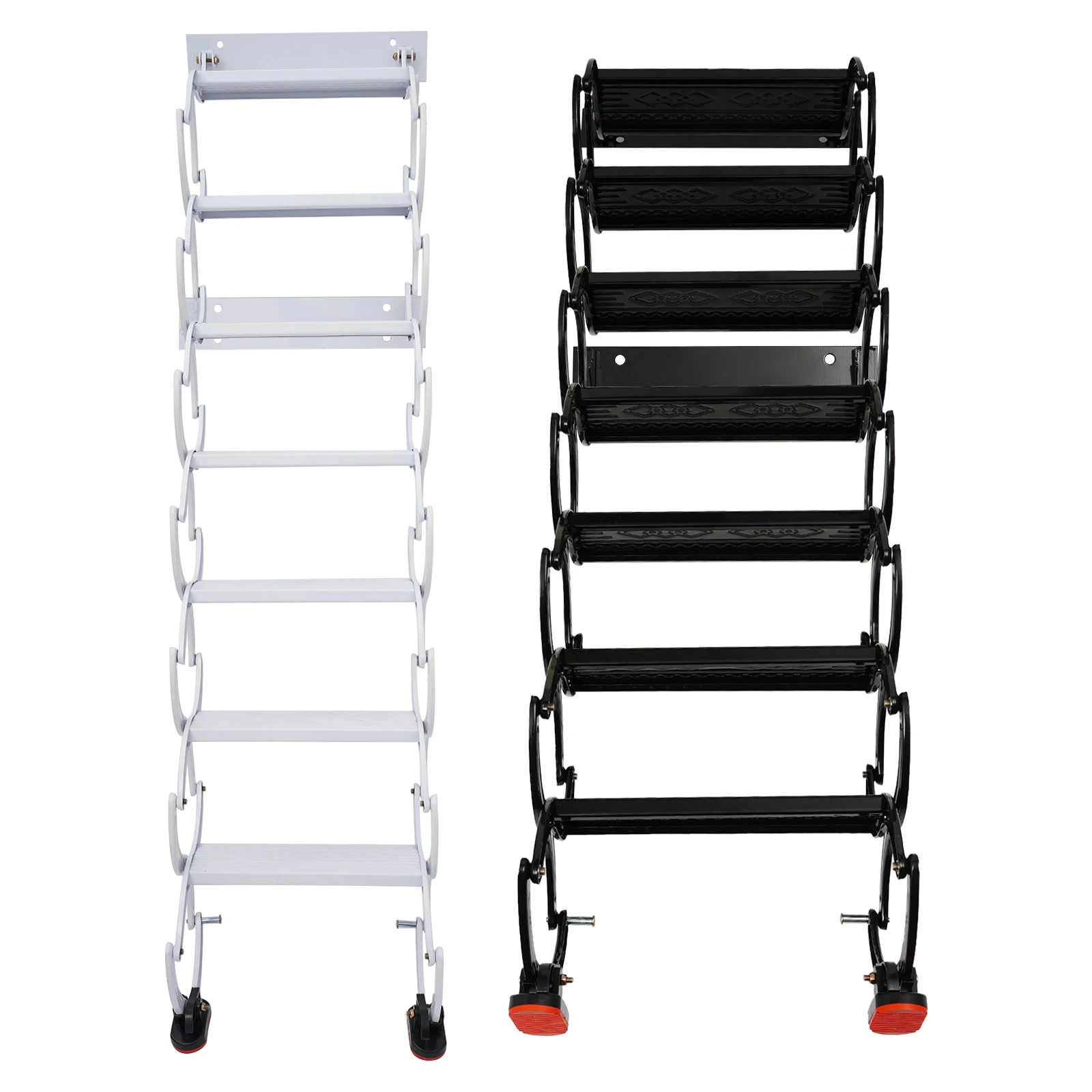 Wall Mounted Attic Ladder, Pull Down Telescoping Step Ladder, 7 Steps Wall Mounted Retractable Ladder Black/White 300kg