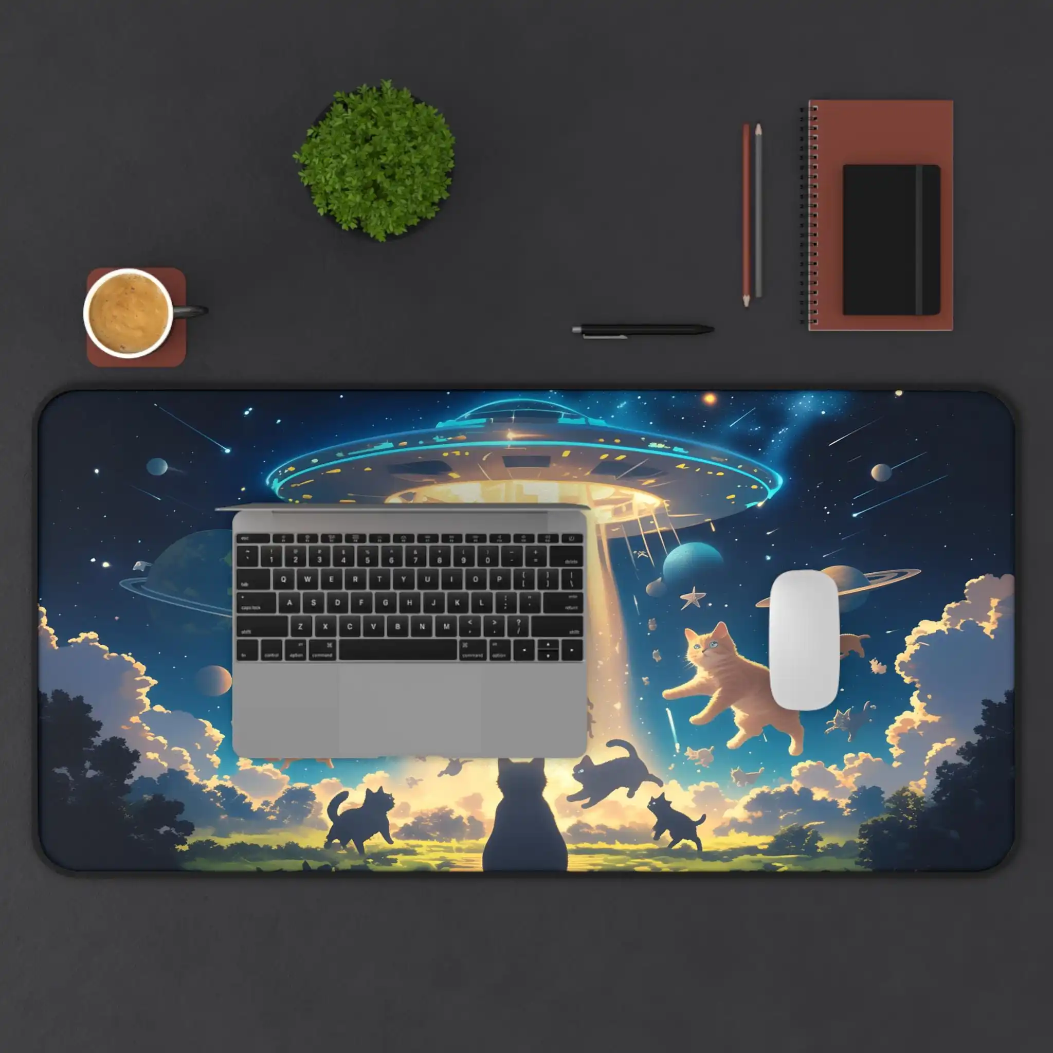 لوحة ماوس جالاكسي كات، حصيرة مكتب ألعاب ممتدة، حصيرة مكتب جمالية، لوحة ماوس Sci-Fi XL، الهدية المثالية لزملاء اللوازم المكتبية #2