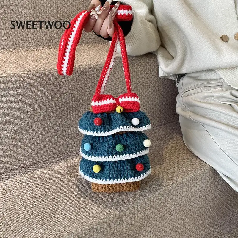 

Women's Handmade Crochet Christmas Tree Shaped Handbag Cute Festive Mini Bag for Casual Daily Use