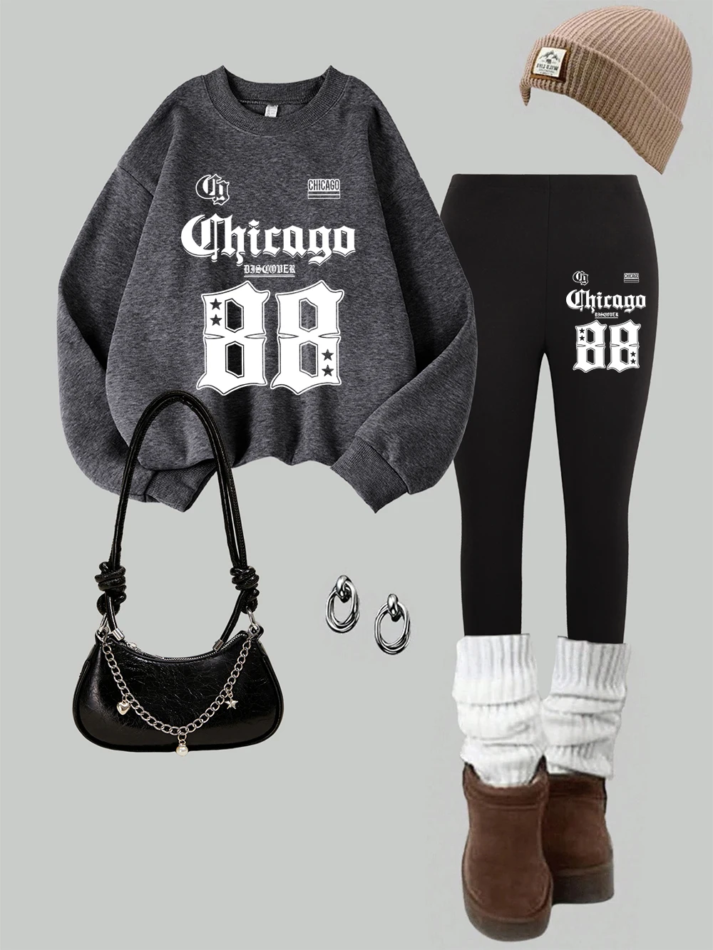 

Женские толстовки с принтом «Чикаго США 88, комплект леггинсов, зимние теплые теплые штаны с капюшоном, базовая женская одежда для бега