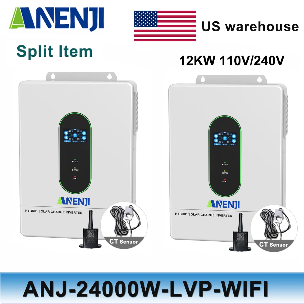 

ANENJI 24KW Split Phase Inverter 48V 110V 240V Hybrid Solar Inverter Dual MPPT Paralleled With WiFi MPPT 200A With CT US spot