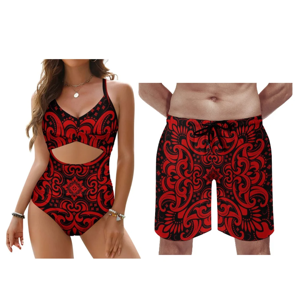 Bandana Custom Beach Couple Bikini Sets Men Swimming Trunks Women One Piece Swimsuits For The Hot Summer Vacation