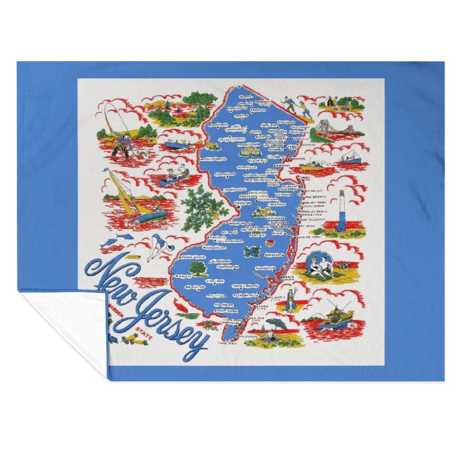 

Vintage New Jersey Map Throw Blanket Softest Hairy Cute Blankets