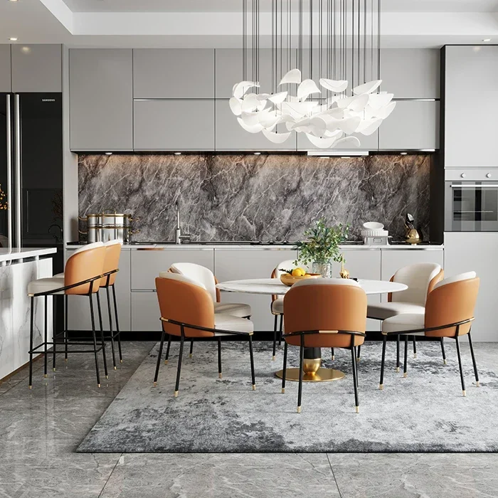 l # Oturma odası için turuncu yastık metal ayak taburesi bar taburesi modern lüks bar sandalyesi
