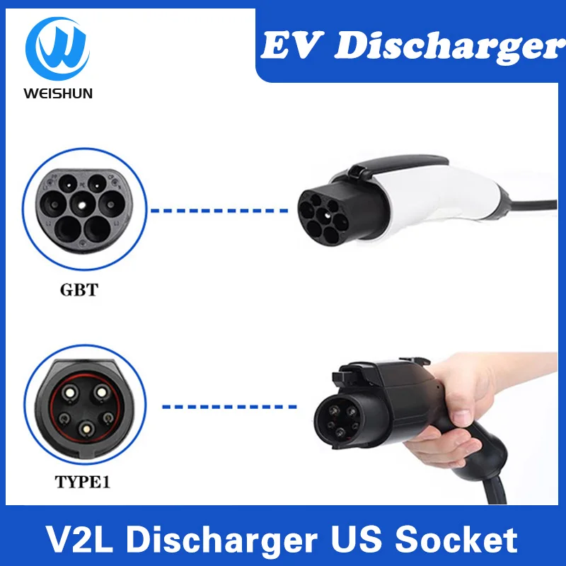 Adaptador de descarga de coche eléctrico BYD V2L GBT a enchufe de EE. UU., enchufe de tres orificios, 16A tipo 1 a EE. UU. v2l para convertir EV a