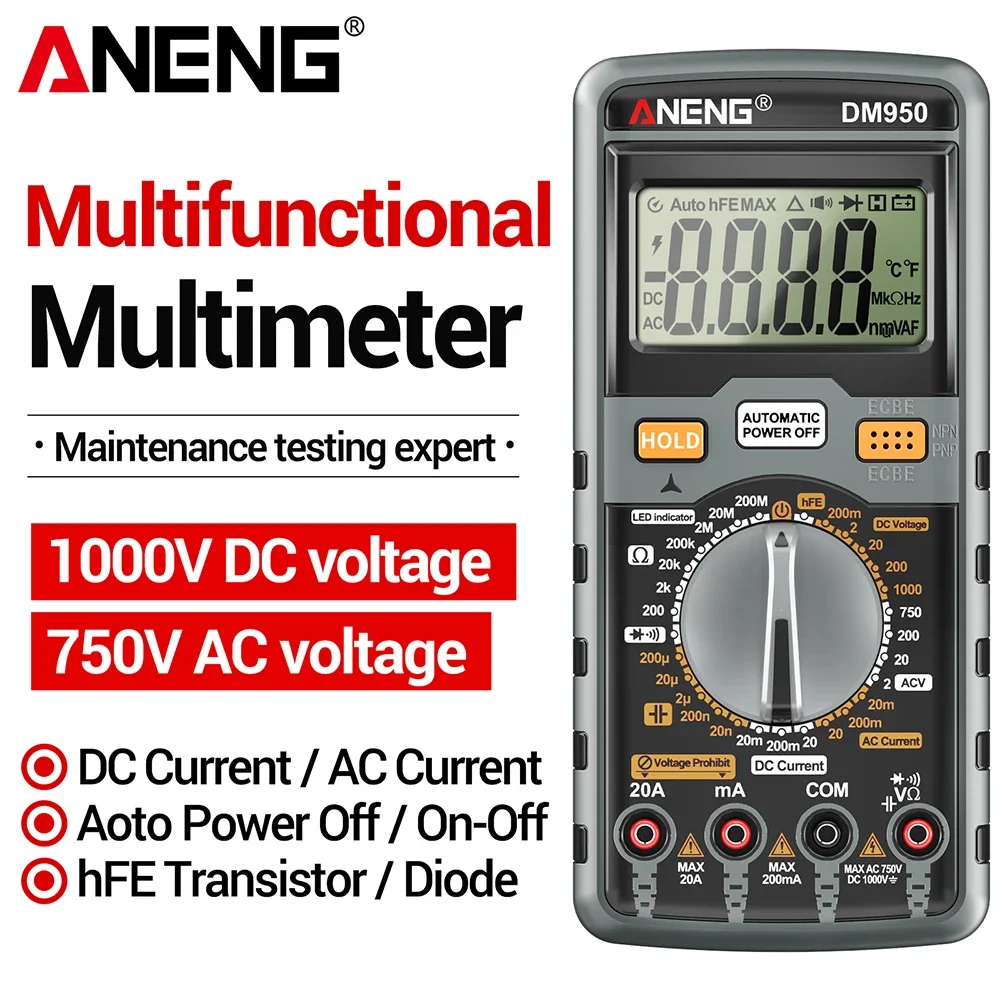 ANENG Professional Multimeter Digital Detector DM950 Smart AC DC Voltmeter Ammeter 1999 Count High-precision Resistance DIY Tool