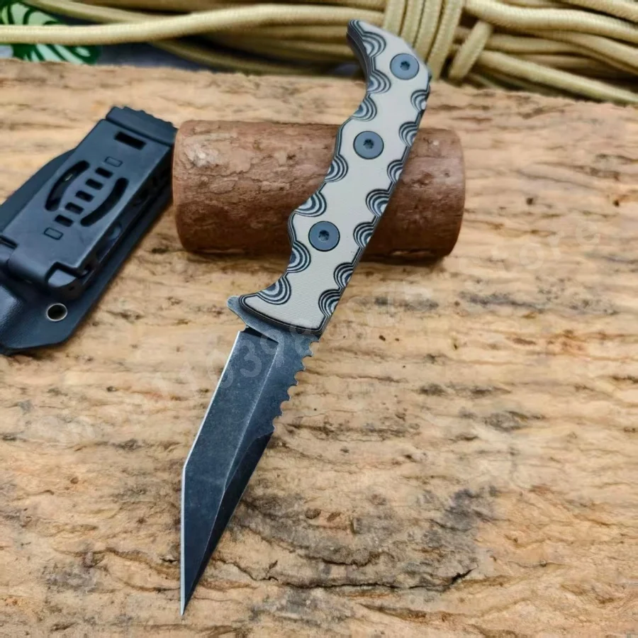 

007 Tactical Straight Knife - 7Cr13Mov Blade G10 Handle Multi-functional Adventure Knife for Outdoor Rock Climbing and Hiking