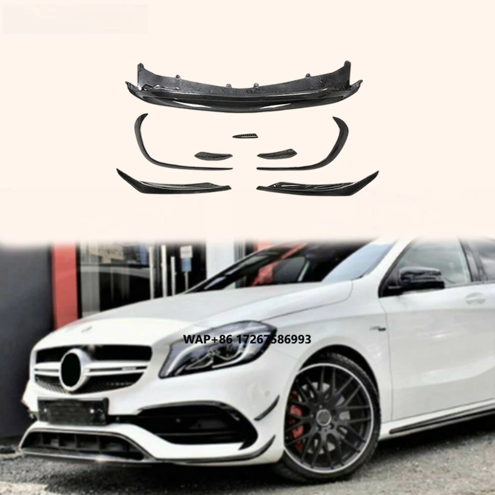 For  A-Class W176 Only 13-18 Carbon Front Bumper Lip 7pc