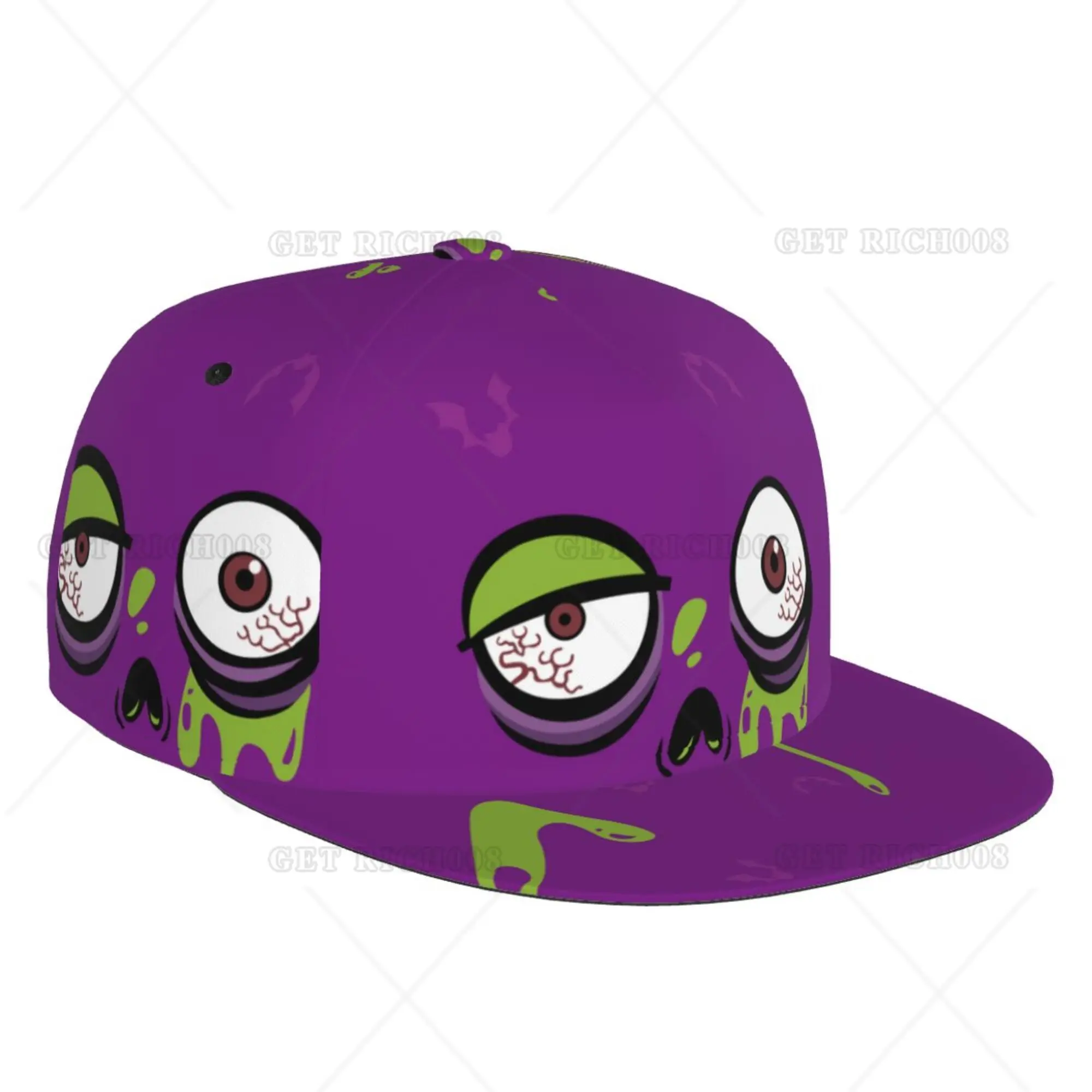 

Gothic Face Halloween Zoombie Baseball Cap Hiphop Flat Brim Purple Sun Visor Unisex Adjustable Print One Size