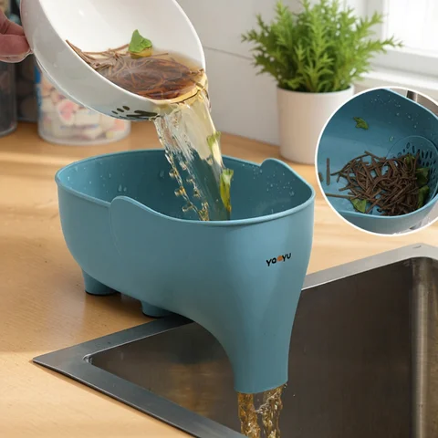 Sink Strainer Elephant Drain Basket Fruit Vegetable Washing Basket Hanging Drainer Rack Multipurpose Kitchen Storage Accessories