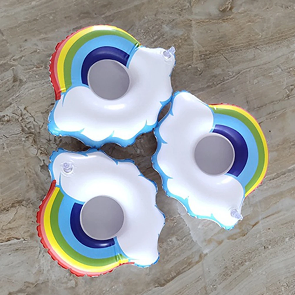 4 stücke Regenbogen Aufblasbare Getränkehalter Pool Float Wiederverwendbare Tasse Schwimmt Für Party Strand Schwimmen Kinder Bad
