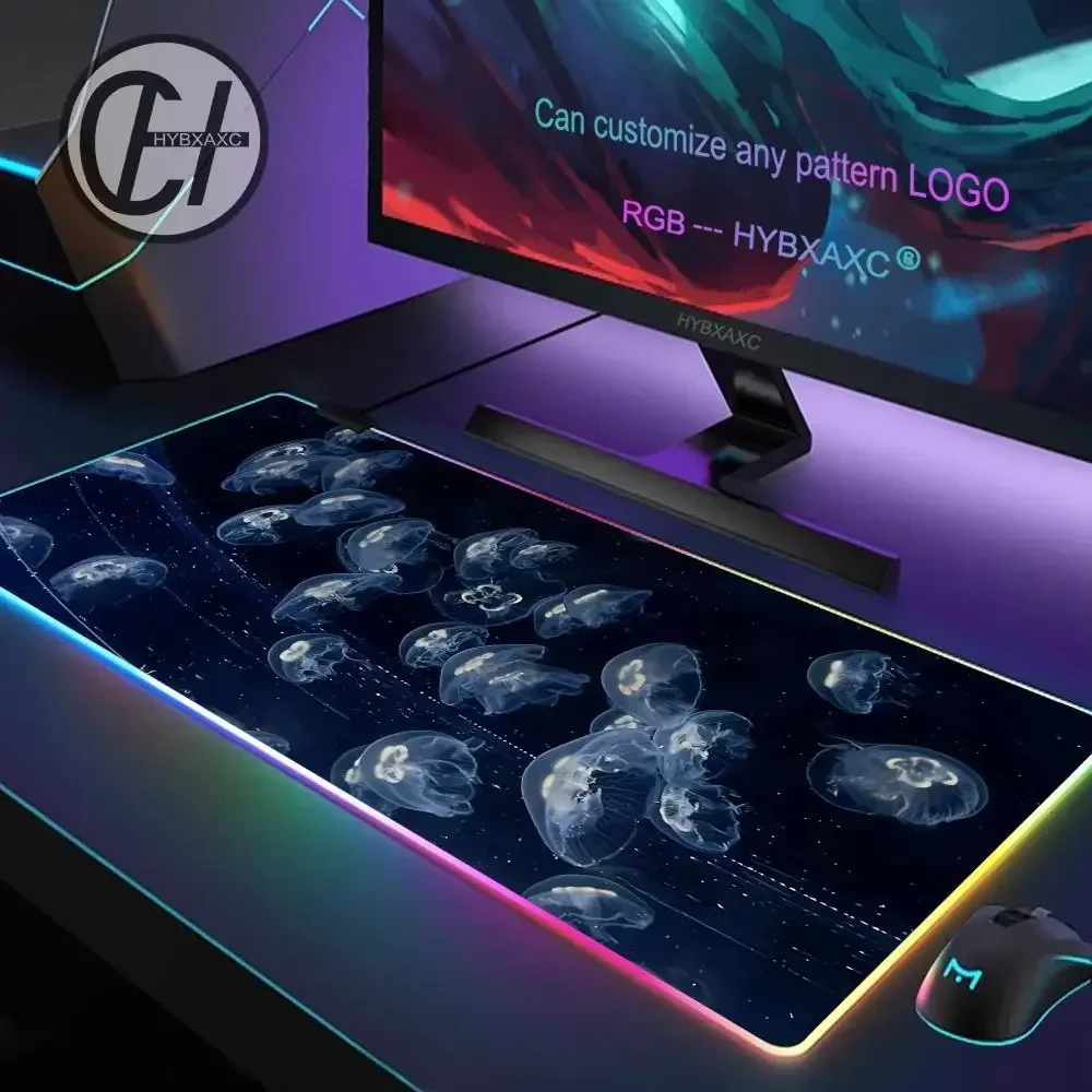 Прозрачный коврик для мыши в виде медузы, игровой коврик для мыши RGB, настольный коврик HD Gamer, большой светодиодный светильник, коврики для мыши XXL, ковер для ПК, компьютера