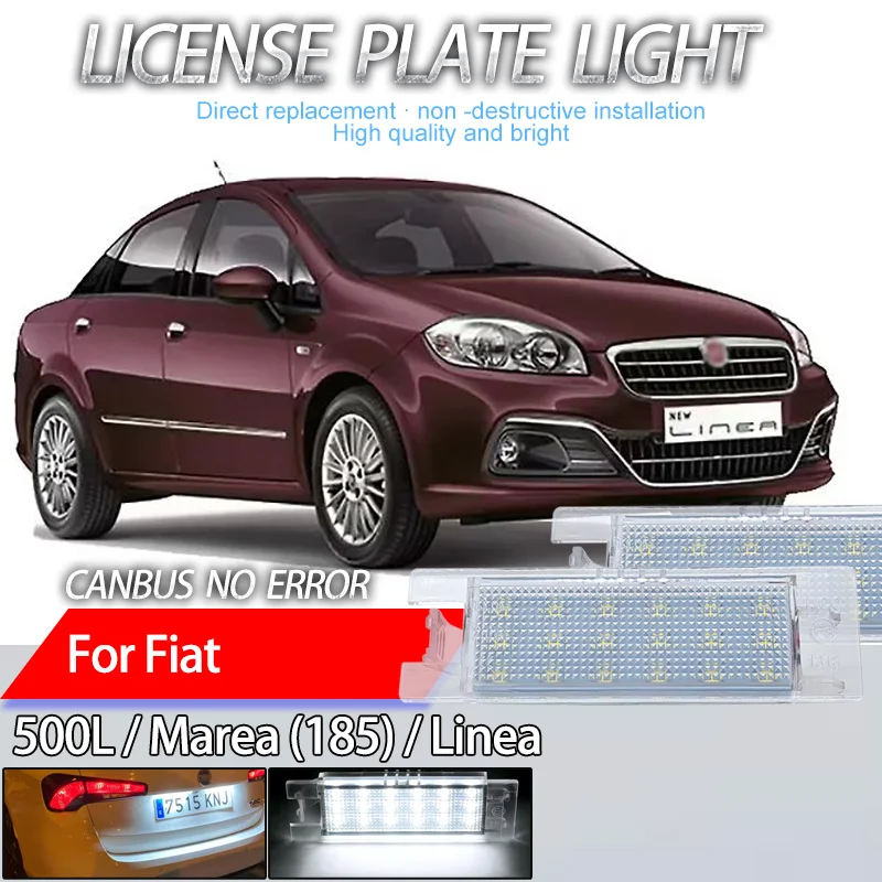 2Pcs Auto Led Lampe Anzahl Kennzeichen Lichter Canbus Fehler-Freies Für FIAT 500L 2012-2020 Marea (185) 1996-2007 Linea 2007-2018