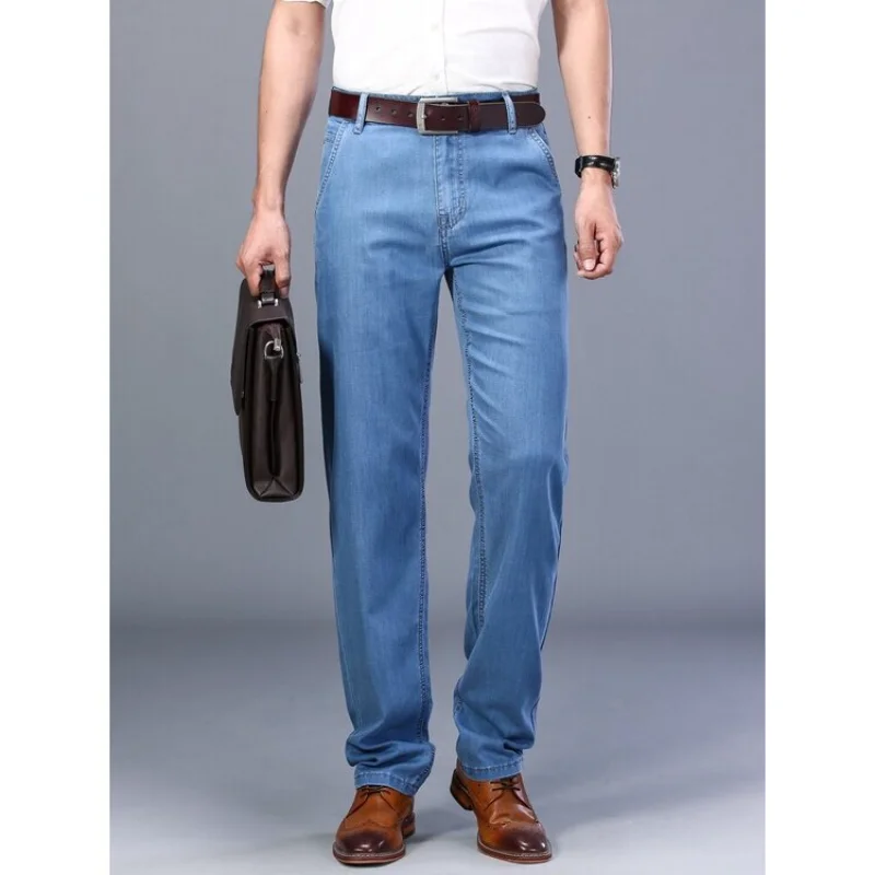 Plus Size 28-42 Men Jeans Spring Summer Autumn Fashion Casual Classic Straight Elastic Stretch Long Denim Pants Business Work