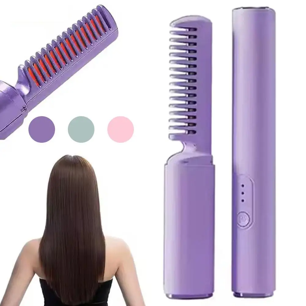 

USB Rechargeable Mini Hair Straightener Curler Comb Curling Iron Personal Care Multifunctional Hairstyle Brush for Travel R2Z0