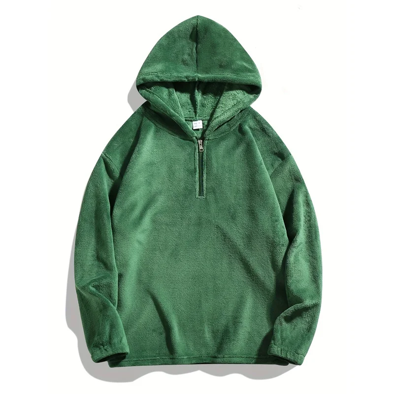 2025 خريف شتاء نمط جديد الرجال لون نقي الياقة المستديرة نصف سستة مقنعين هوديي الرجال فضفاض الرياضة موضة بلوزة كاجوال #6