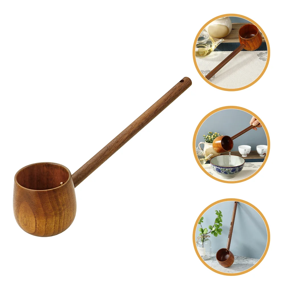 Wooden Water Spoon Garden Ladle Long Handle Soup Scoop Watering for Make Tea Kitchen