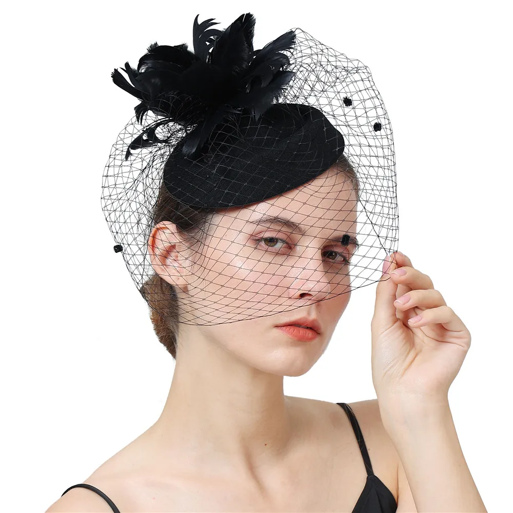 

Feather Flower Fascinator Hat with Mesh,Kentucky Derby Cocktail Tea Party Hat,fo Women Wedding Bridal Headwear