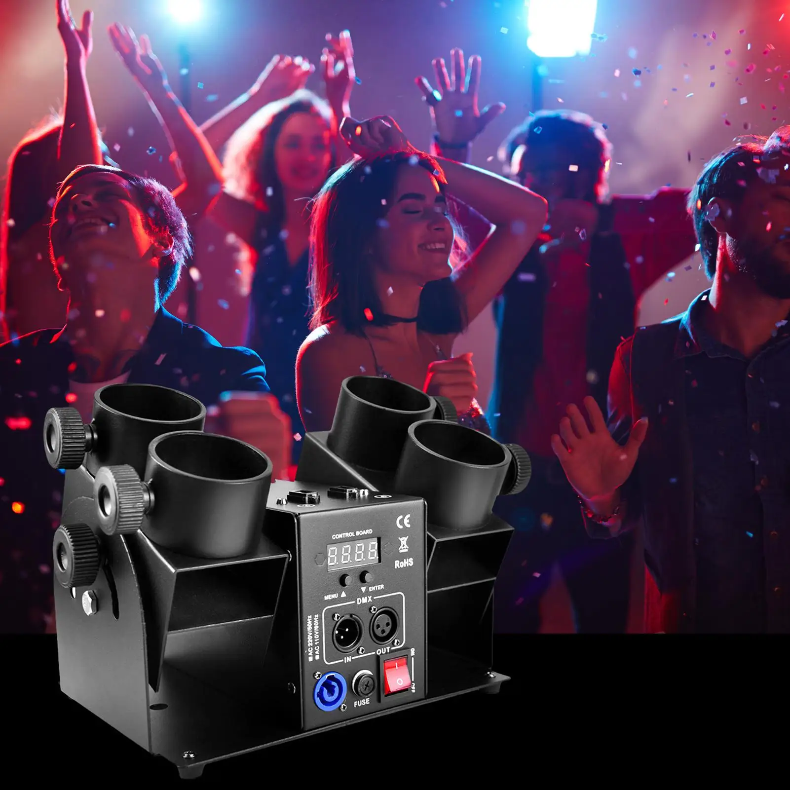 Machine à confettis, machine à confettis électrique DMX à 4 têtes, tubes de confettis puissants, popper à confettis réglable