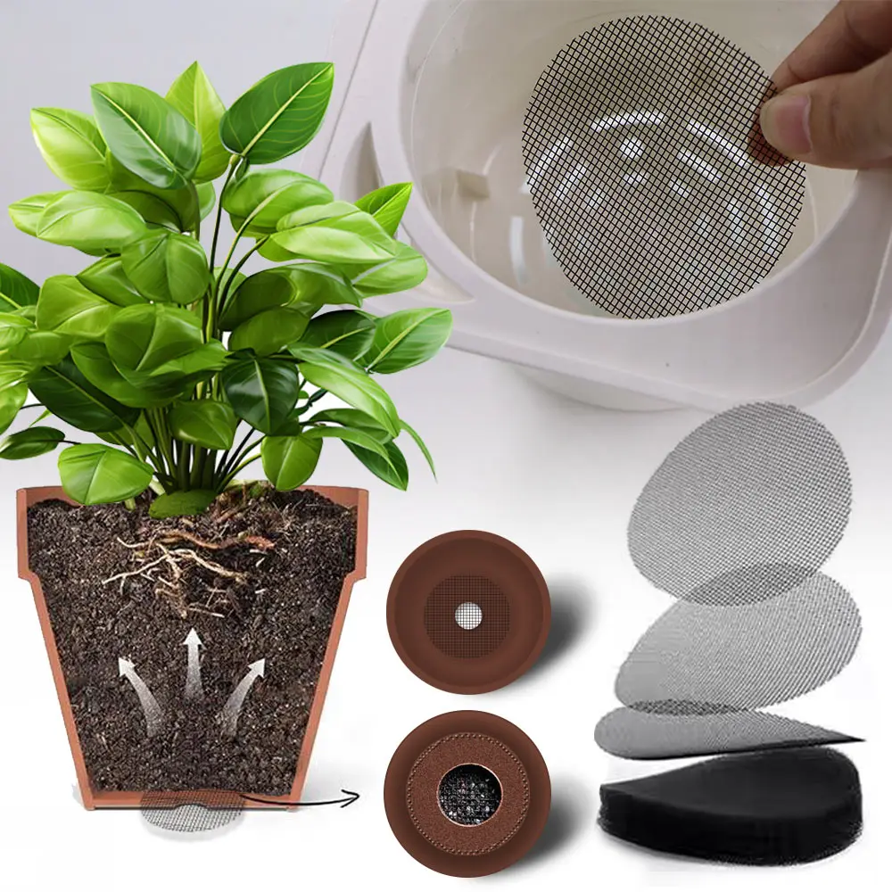 5-size 50/100PCS Round Hole Mesh Pad Flower Pot Prevent Soil Loss for Garden Plant Bonsai Bottom Grid Drainage Hole Screens Mat