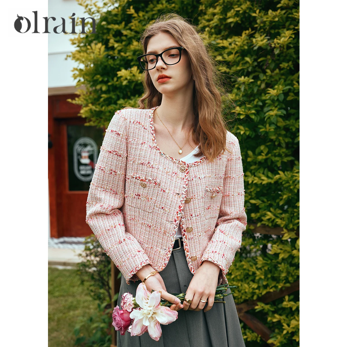 

OLrain Office Lady Jackets Round Neck Economic Romantic Short Coats Spring New 2025 Knitted Elegant Women Tops G24CW89859