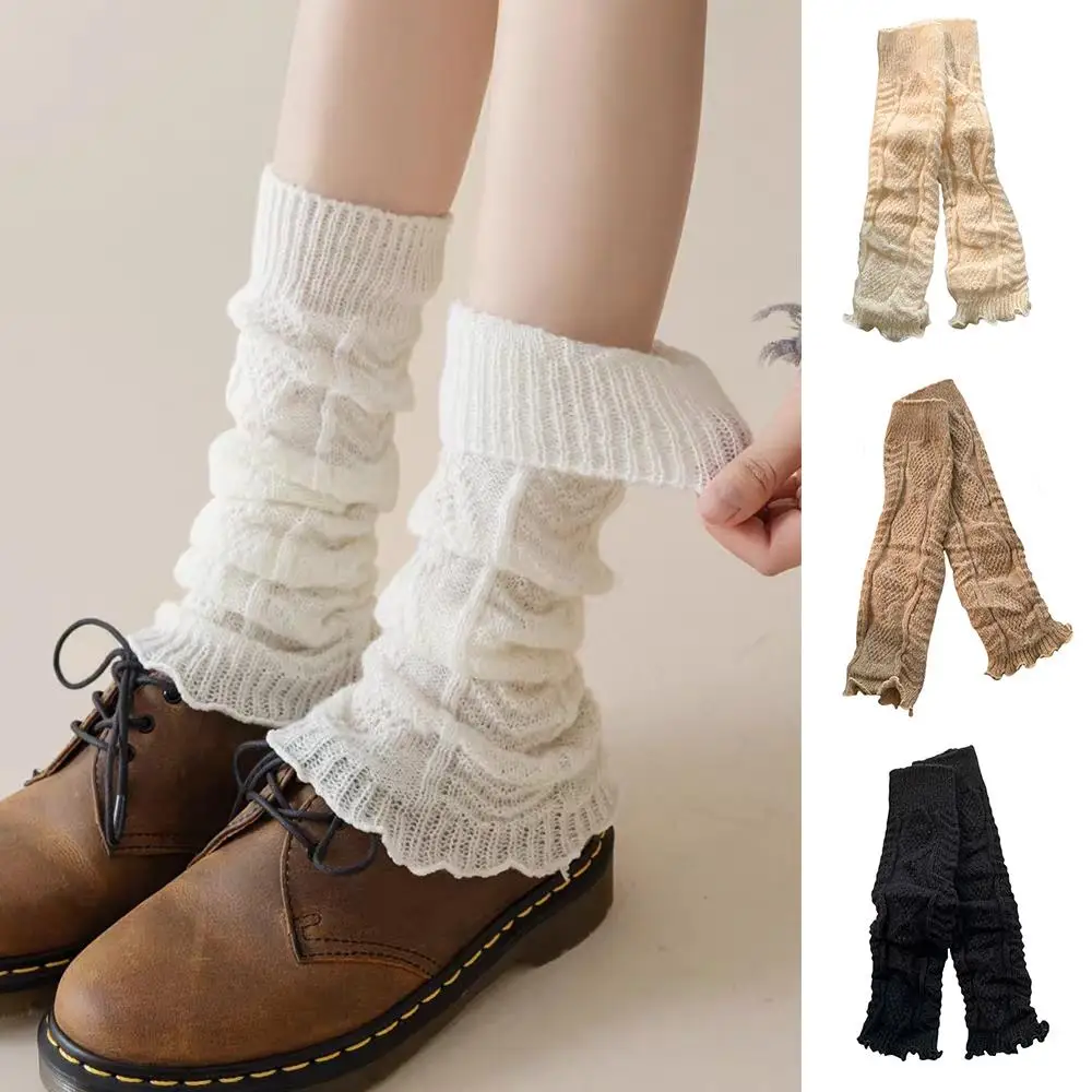 Japanese Style Winter Women's Leg Warmer Trendy Lolita Wool Knitted Long Socks Foot Cover Arm Warmer Crochet Heap Sock Boot Cuff