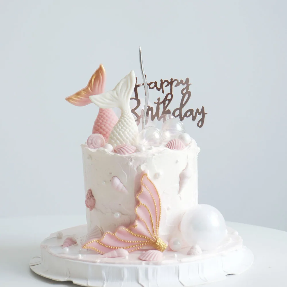 Tortenaufsatz mit Ozeanmotiv, blau, rosa, lila, Meerjungfrauenschwanz, weicher Silikonaufsatz für Kinder, 1. Geburtstag, Baby-Taufe, Party-Kuchendekorationen – Detail 2