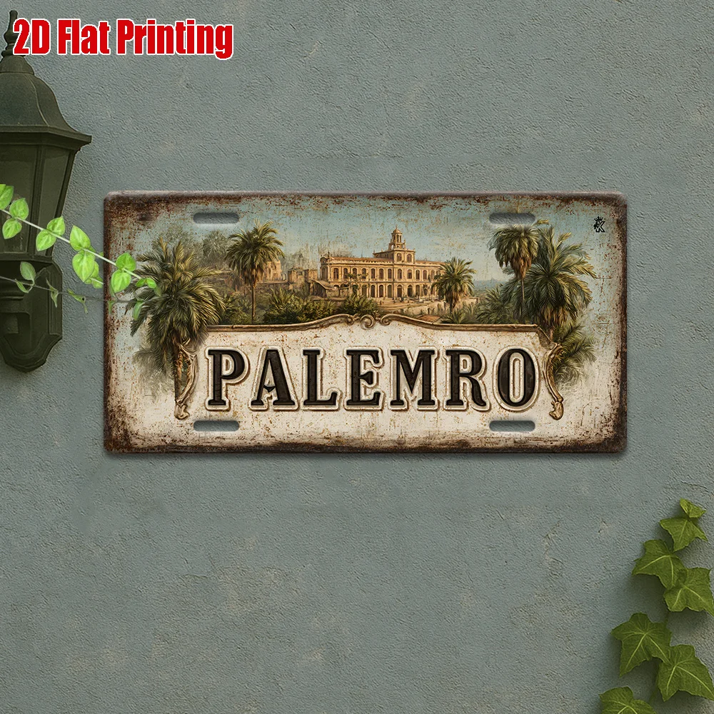 2D Flat, 1pc Italian Coast Palermo Metal Wall Sign - Vintage Sicily Italy Decor Suitable for Seaside Homes, Summer Studios, N