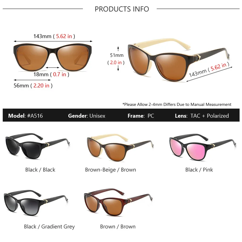 AOWEAR Markendesigner Vintage Polarisierte Sonnenbrille für Frauen Cat Eye Fashion Shades Sonnenbrille mit Etui – Detail 3