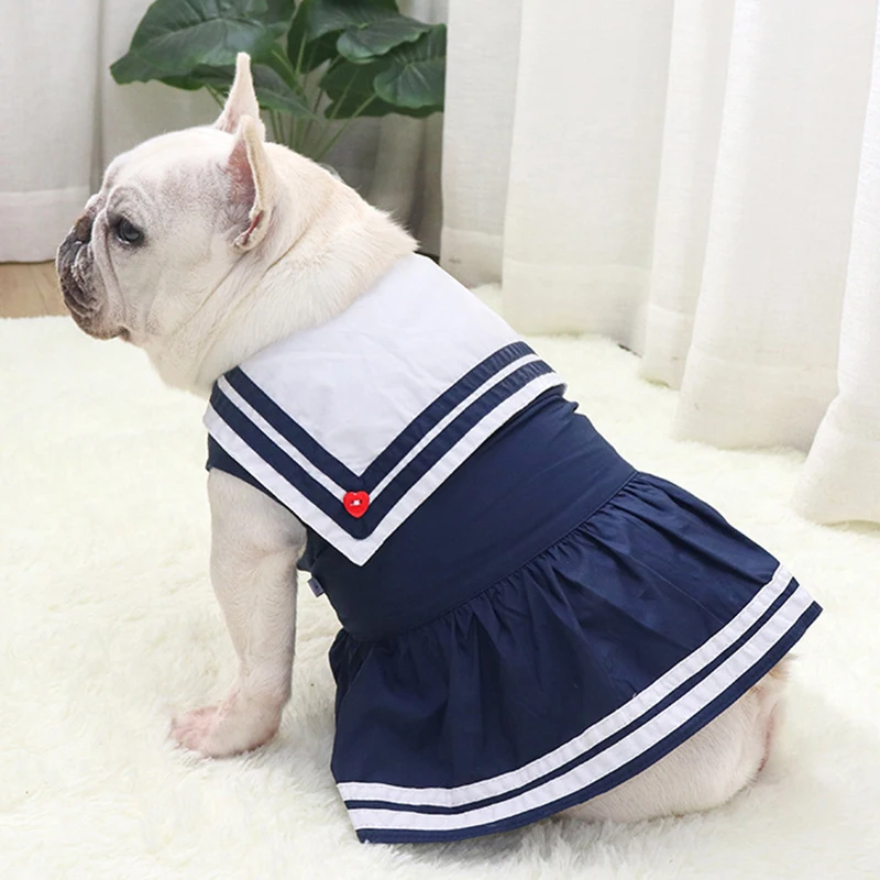 ربيع الخريف مصمم جميل ريترو كلية البحرية طوق أنثى الكلب فستان ل فستان البلدغ قصير وأنيق جودة عالية #1