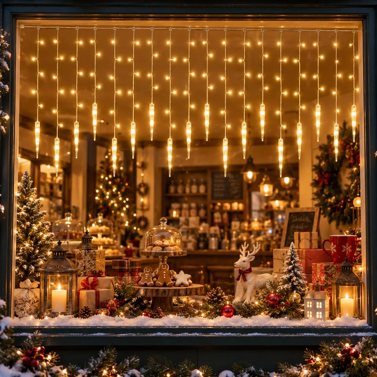 1pc Christmas 96 LED Lights with Ice Drop Curtain String Light USB Powered & Remote For Home Indoor Outdoor Holiday Window Decor