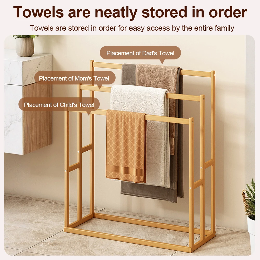 

Wood Vertical Towel Rack with 3 Hanging Crossbars 3 Tier Standing Towel Rack for Living Room Bathroom Storage